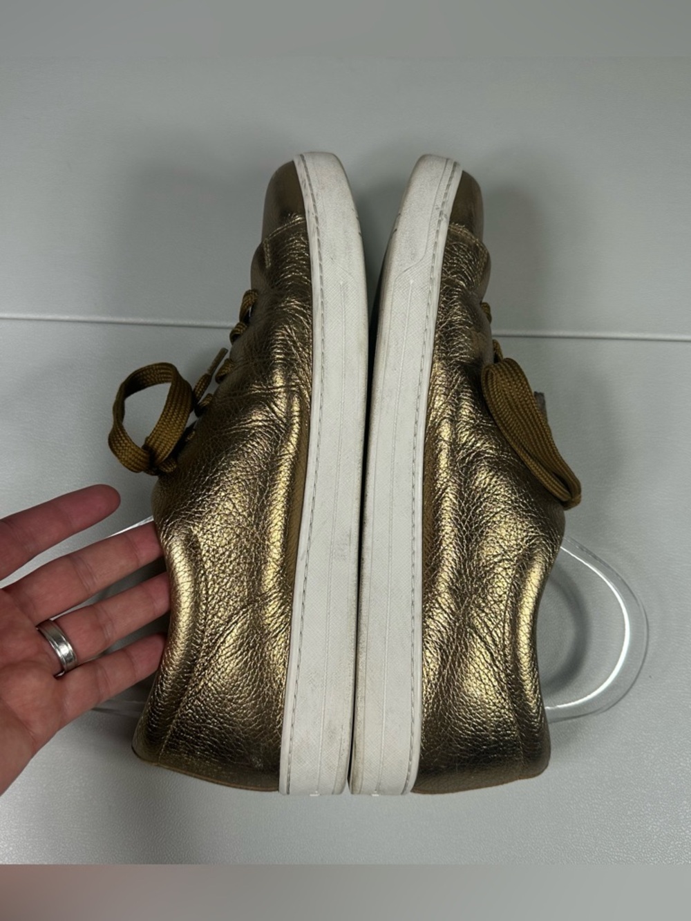 Prada Metallic Gold Buffalo Leather Sneakers - Picture 8 of 16